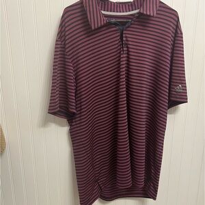 Adidas Golf Polo Mens XL Pink Navy Striped Stretch Breathable Wicking Shirt